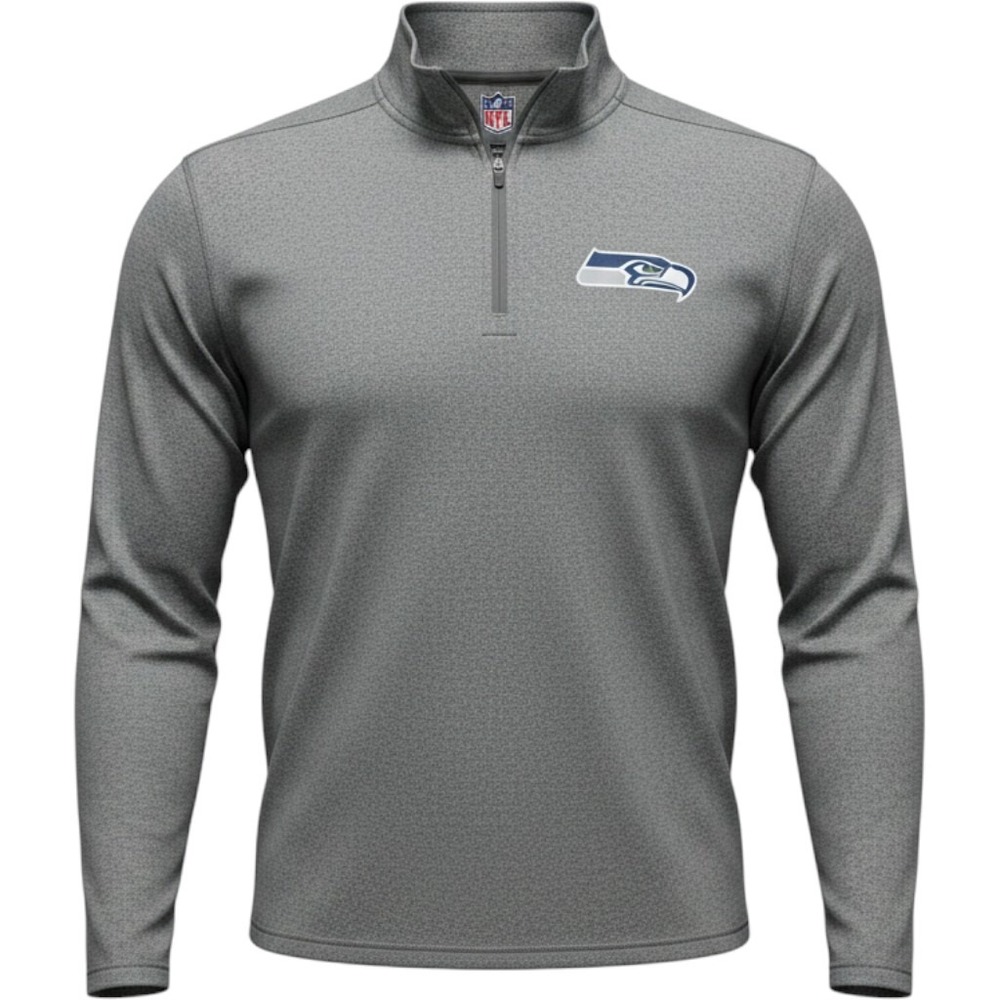 NFL Mens L Team Apparel Seattle Seahawks Gray Heather Quarter Zip Pullover